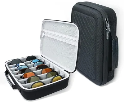 Adjustable Multi-Compartments Travel Sunglasses Organizer Case Portable Eyeglasses Storage Box Crushproof Design Holds 7 Case