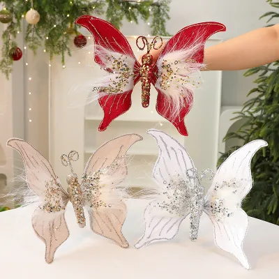 New DIY Christmas Tree Decorations Fabric Artificial Butterfly Cuttings Premium Props for Christmas Decorations