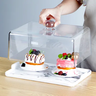 Transparent Plastic Rectangular Dish Cover Dust Preservation for Food Display-for Cake Bread Snack Fruit Tray