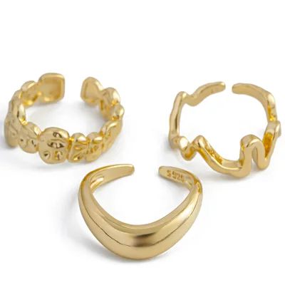 Trendy Retro 3pcs Adjustable Shiny Texture18k Gold Plated Cuff Rings Set