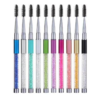 Wholesale Lash Extension Brush Colorful Mascara Brushes Eyelash Custom Make up Brush with Diamond Decoration Beauty Tools