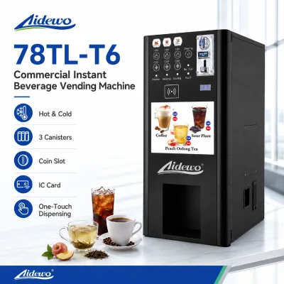 AIDEWO 78TL-T6 Commercial Instant Beverage Vending Machine for Coffee, Tea, Coin Slot + IC Card Payment