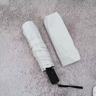 White Manual Folding Umbrella with Custom Logo Print Mini UV Protection Compact 3-Fold Design for Travel & Wedding Use