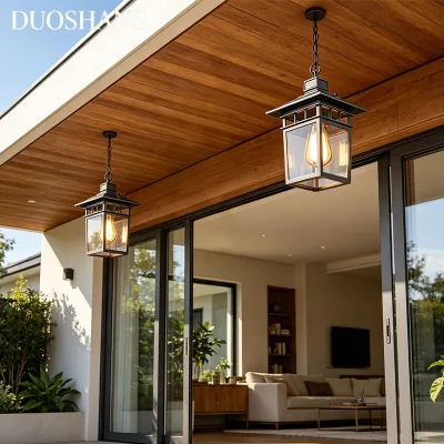 Antique Outdoor LED Chandelier Rustic Retro Metal Loft Vintage Industrial Aluminium Glass Pendant Lamp Waterproof Dimmable Warm