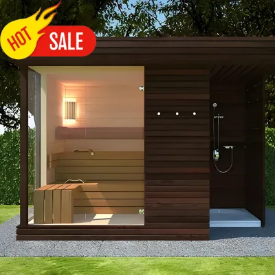 Private Customization Auto Control Sauna Square Room Outdoor Traditional Steam Sauna for 4 People Garden with Electric Heater