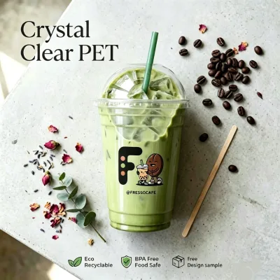 Eco Friendly Clear Plastic Disposable Cups Custom Logo Printed With Lids Wholesale for Restaurant Bar Wedding Beverage Packaging