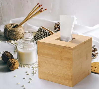 Office Kitchen Square Bamboo Napkin Paper Holder Bamboo Tissue Box