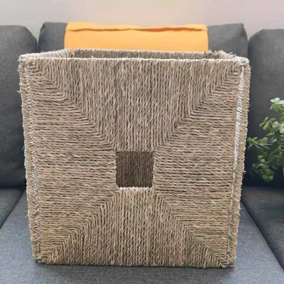 Best Selling Hand Woven Folding Seagrass Basket Handmade square Storage Basket
