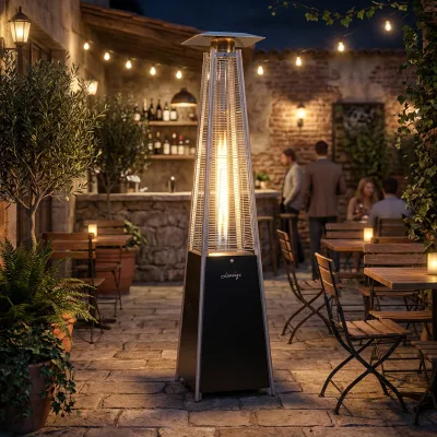 Durable Powder Coated Black Modern Stainless Steel Outdoor Tower Heater Gas Propane Standing Fire Pit Protective Ceramic Burner