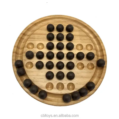 Wooden Board Game Puzzle Brain Teaser Round Solitaire Board for Kids CBL1049