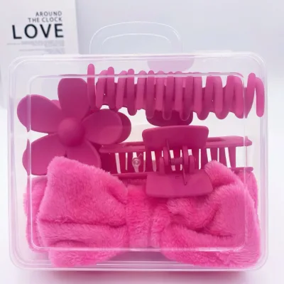 Wholesale Custom 4-Piece Minimalist Spa Headband Set Premium Acrylic Claw Clips Hair Ties Modern Beauty Kit