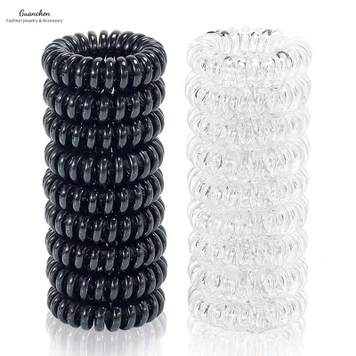 Hot Selling 18pcs Telephone Wire Black&Transparent Spiral Hair Ties  No Crease Coil Hair Ties Women Hair Accessories Ladies Tie