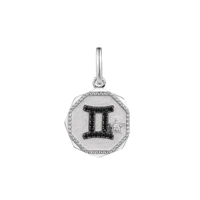 Grace Black Crystal Coin Gemini Sterling Silver Zodiac Sign Bracelet Charm