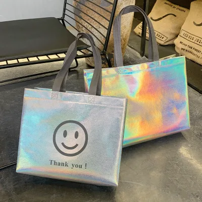 Customizable Women's Recyclable Biodegradable Business Shopping Handbag Laser Fashion Print Mall Clothing Shoes Socks Underwear
