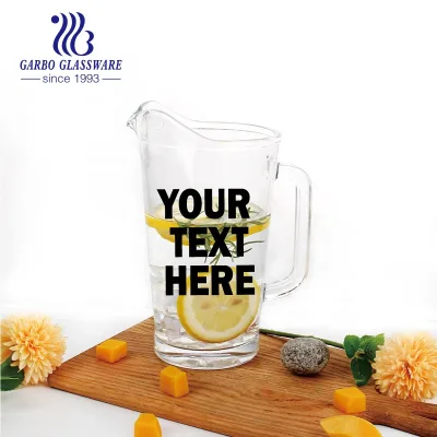 Wholesale Cheap Customized Logo Large Drinking Glass Jug 1.3L Clear Glass Pitcher with Handle Glass Water Kettle Pitcher Jug
