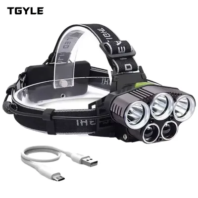 USB Rechargeable Night Fishing 5 LED Fixed Focus Strong Headlight Wholesale Outdoor Camping Lighting Multi-function Headlamp
