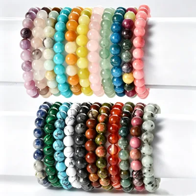 Wholesale 8mm Natural Stone Bracelets, Available with Cards. the Best-selling Healing Bracelet Is an Ideal Gift for Festivals.