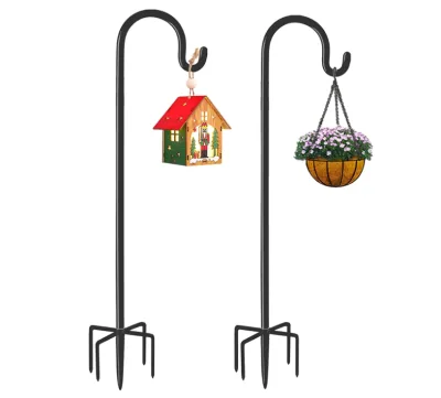 Outdoor Steel Shepherd Hooks High-Density Garden Decoration Flower Design Hanging Stake Bird Feeders Lanterns Courtyard Garden