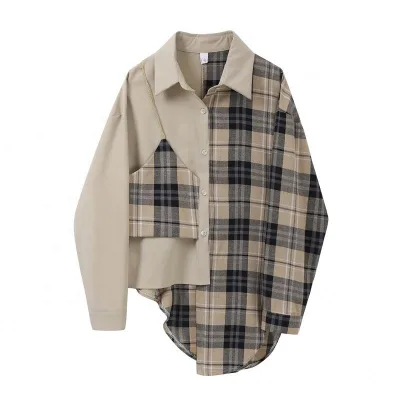 Patchwork Spring Women Shirt Autumn Long Sleeve Fashion Casual Loose Streetwear Plaid Women Blouse Tops Custom