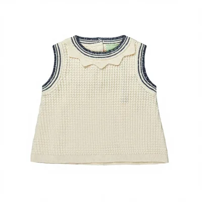 Summer Style Girls Sweater Vest Cute Lace Knit Tops O-Neck Custom Decoration Leisure Children's Fashion Outfit Solid Worsted