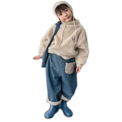 Children's Autumn and Winter 90% Cotton Korean Version with Fleece Thickened Casual Cotton Pants Girls' Winter Jeans