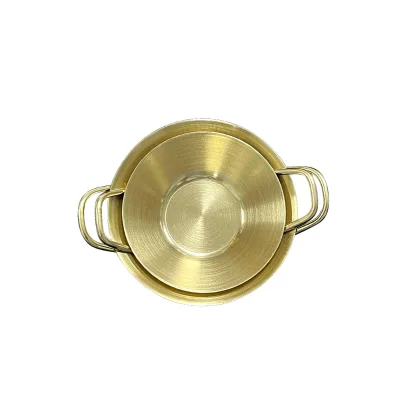 Customizable logo Polishing Dipping Sauce Small Plate Hotel Home and Outdoor 304 Stainless Steel Double Eared Korean Dish
