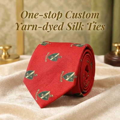 Custom Logo 100% Mulberry Silk Yarn Dyed Necktie All Over Logo Pattern Jacquard Woven Business Uniform Tie for Men Corporate