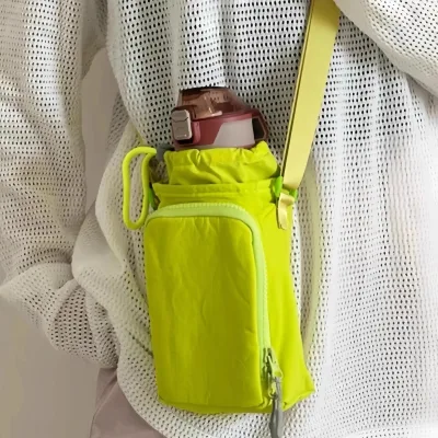 Lightweight Nylon Phone & Bottle Bag Men Women Student Umbrella Holder Multi-Layer Shoulder Crossbody Outdoor Sports Water Bag