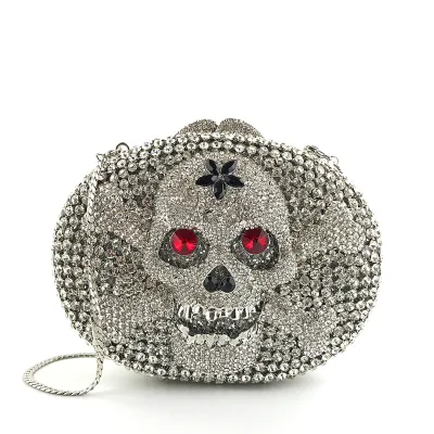 OC3680 Halloween Bone Shaped Evening Bag with Rhinestone Decoration and Chain for Date Night and Anniversary