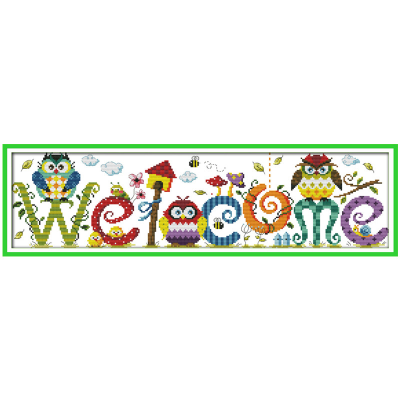 Owl Welcome Board Embroidery Cross Stitch Printed Patterns 11CT Needlework Diy Cross Stitch Kits Home Art Decor Painting