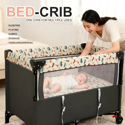 Modern 2 in 1 Baby Cot Bedside Crib ASTM Certificated with Wheels One Click Fold Bed