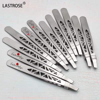 Makeup Eyebrow Clip Stainless Steel Eyebrow Tweezers Private Label Slanted Silver Eyelash Tweezers