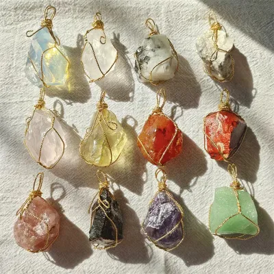 Natural Crystal pendant Healing Stone Handmade metal wire wrap Fashion Jewelry Necklace Pendant for Ladies