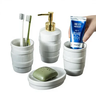 Cross-Border for Ceramic Bathroom Toiletries Set Home Gargle Cup Kit Four-Piece Set Ornaments Gifts Black White Suit No Logo