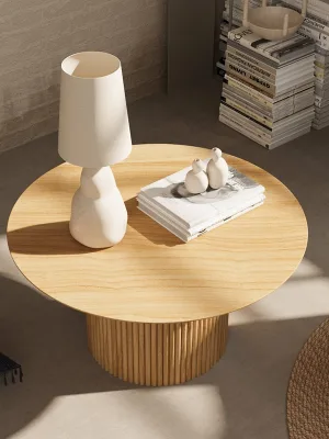 Japanese-style Wabi-Sabi Solid Ash Wood Round Coffee Table for Balcony and Small Apartment Living Room