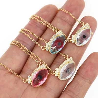 Wholesale Necklace Crystal Eye Connector Cubic Zircon Micro Paved Eye Shape Necklace
