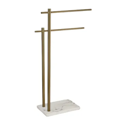 Modern Double Towel Rack Marble Base Metal Design Floor Mounted Convenient Stylish Suction Cup Hanger for Bathroom Coat Bag