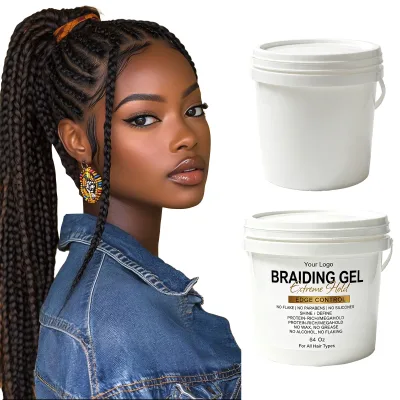 OEM Private Label 64oz Braiding Gel Bulk Custom Hardness Fragrance Color Anti Frizz Loc Twist Styling Braiding Gel