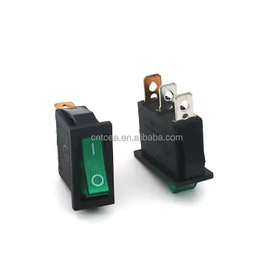 KCD3-102AN-G 6A 220V 3P SPST ON-OFF Green LED Rocker Boat Switch Silver Contact for Household and Electric Equipment