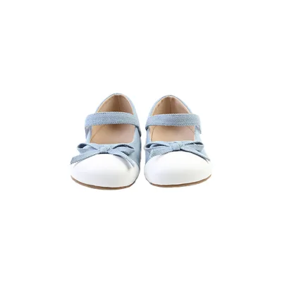 New Arrival Girls Canvas Mary Jane Flats Bow Detail Blue White Color Block Shoes for Spring Summer Kids