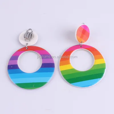 Rainbow Shaped Pendant Earrings Cute Round Plastic Colored for Party Holidays