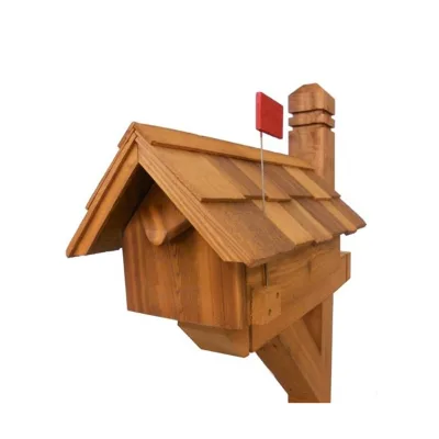 Handcrafted Rural Mailbox w Flag Wood Roof Cedar Wood Mailbox