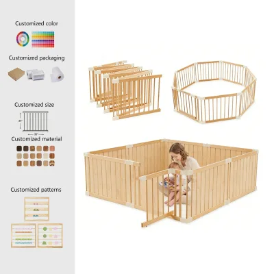 Eco-Friendly Solid Wood Baby Playpen for Toddlers 1-3 Years Foldable & Adjustable Shape Indoor Use