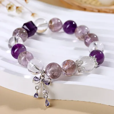 Wholesale natural amethyst white crystal bracelet bow bracelet