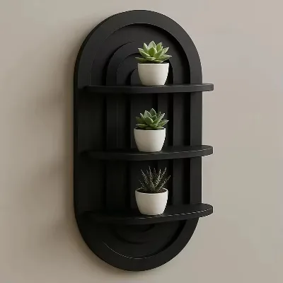 Modern 3 Tier Arched Carved Wooden Wall Shelf Half Moon Floating Display Rack Custom Home Decor Storage for Candle Ornament