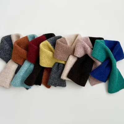 Spring Girls Lightweight Cozy Warm Color Block Wool Knitted Scarf for Children Toddler Casual