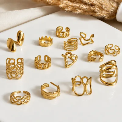 Wholesale Trendy Geometric Stainless Steel Rings 18K Gold Plated PVD for Women-Birthday/Party/Anniversary Gifts Factory Custom