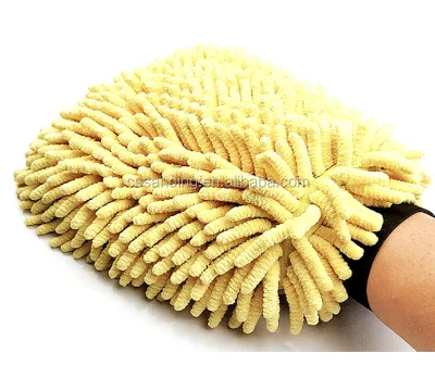 Premium Microfiber Chenille Mitt Glove With Scrubber Mesh