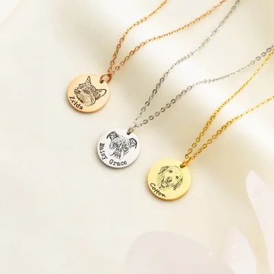 Customirized Personalized Pet Photo Picture Portrait Adjustable Necklace Custom 18K Gold Plated Stainless Steel Mom Jewelry