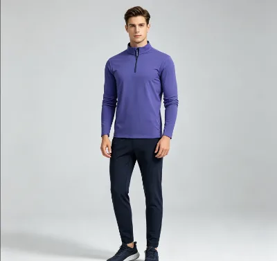 Menlong Outdoor Physical Fitness Training Half-Zip Sports T-Shirt 200g Blank Quick-Drying Knitted High Elastic Regular Sporty